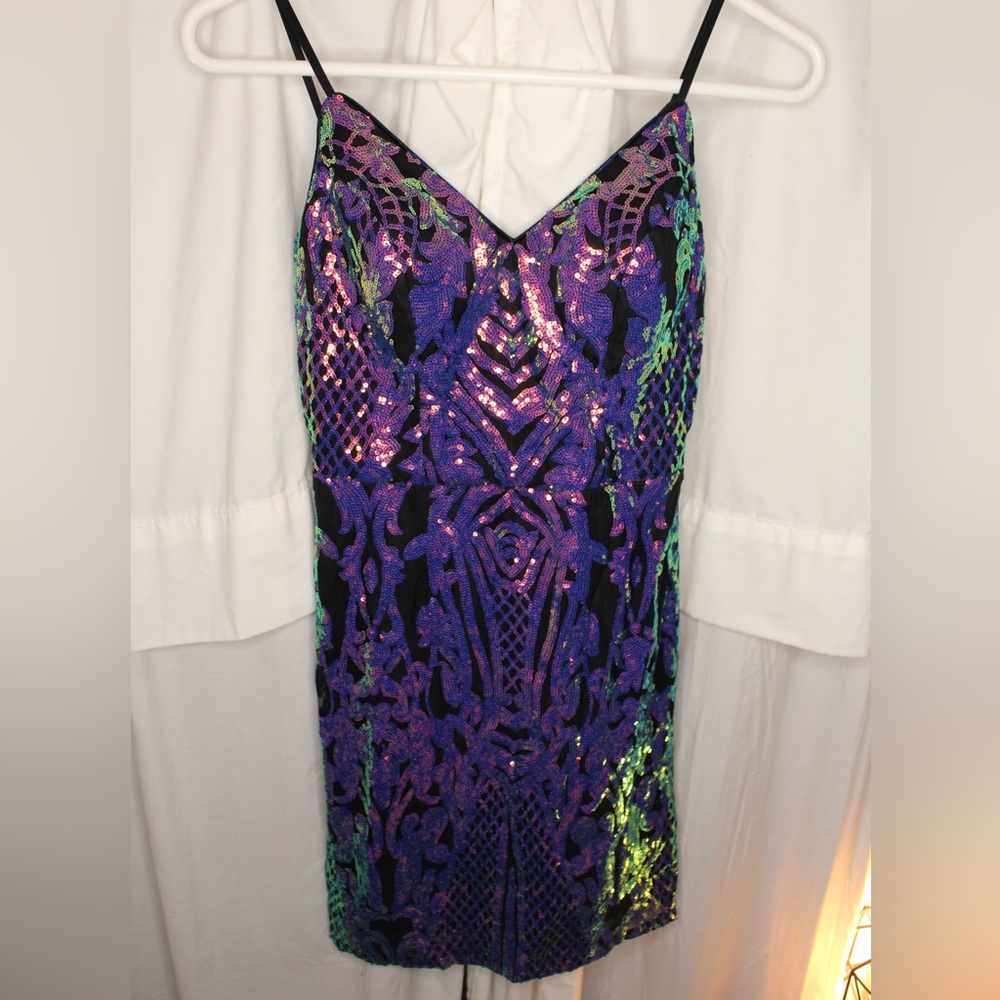 CITY VIBE iridescent sequin party dress